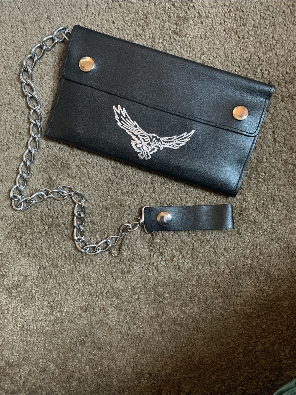 Black Leather Eagle Wallet Clutch with Chain